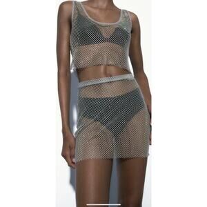 Zara Mesh Rhinestone Mini Skirt / Small